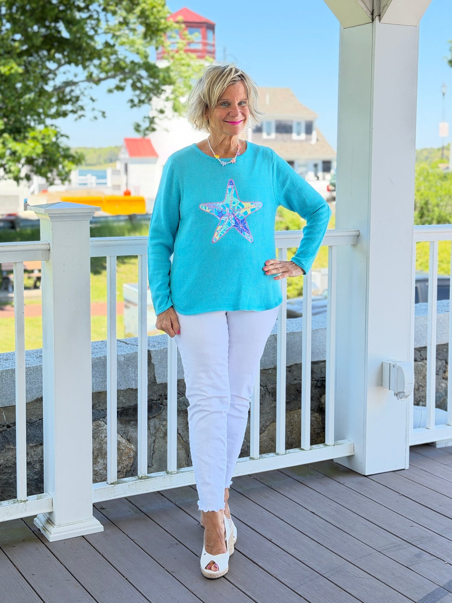 BEACH CLUB AQUA STARFISH SWEATER