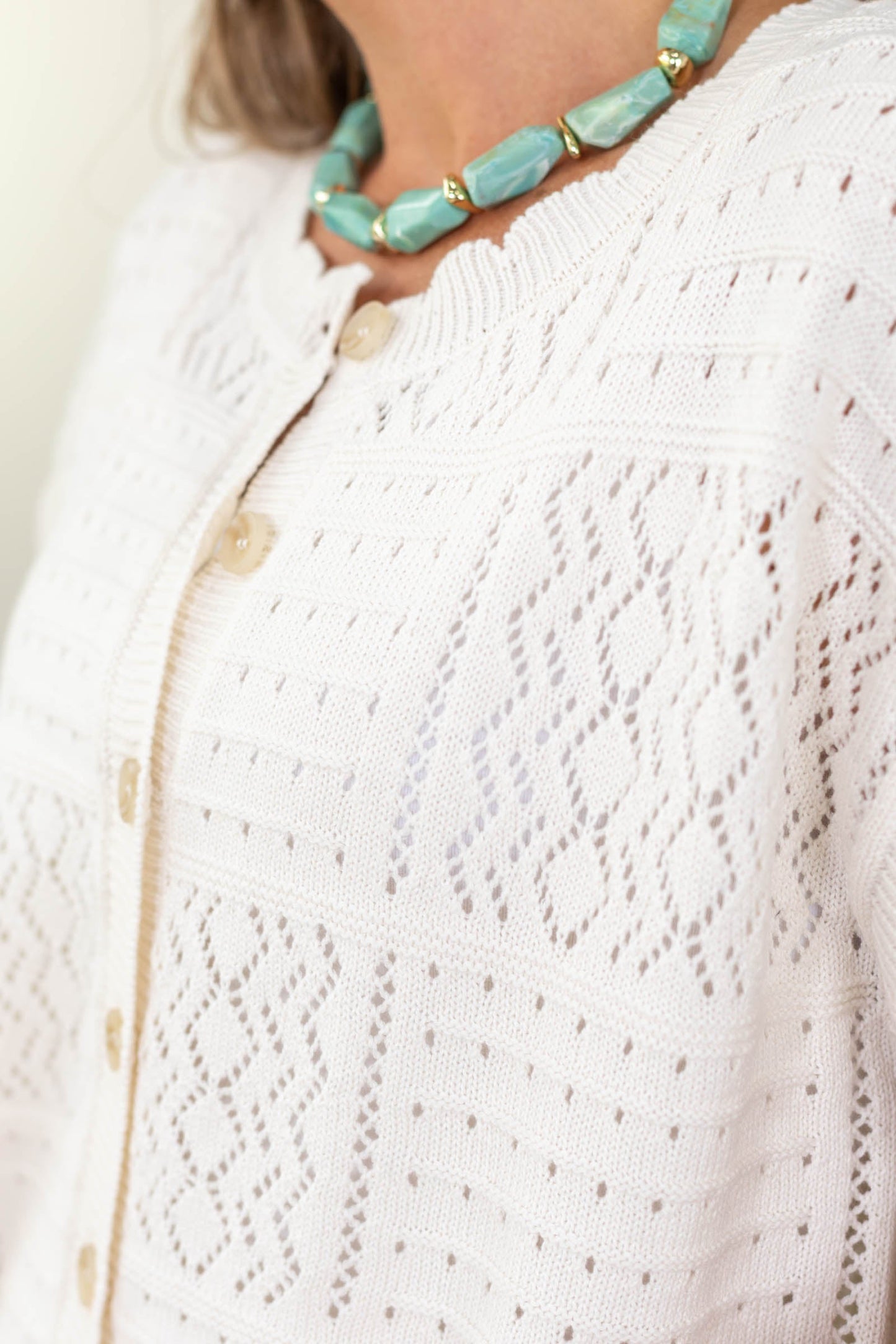 Button Down Scallop Trim Knit Cardigan