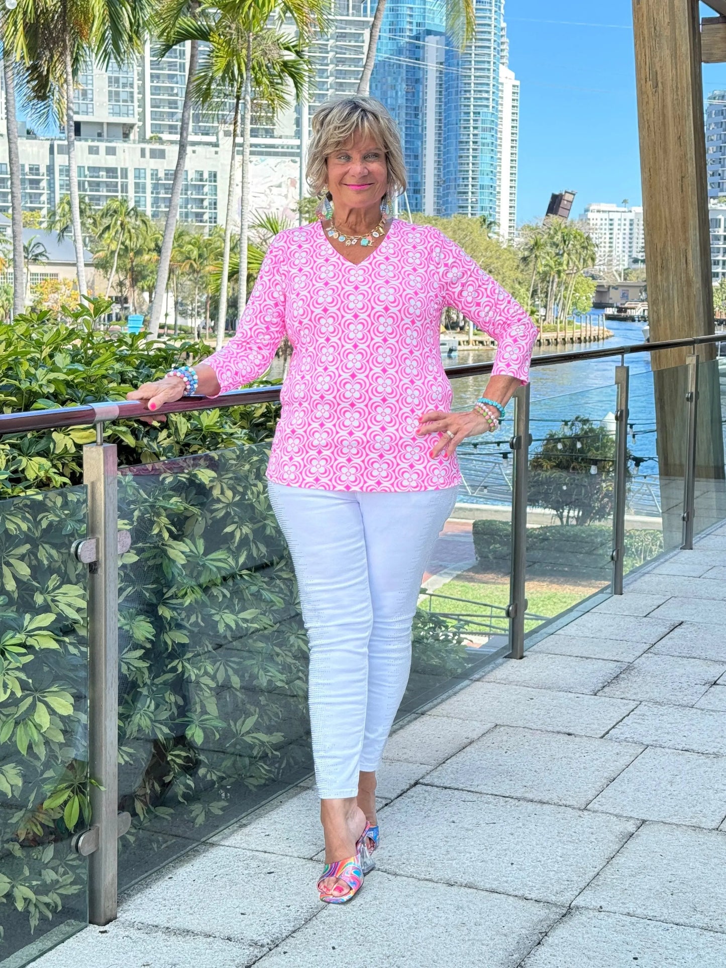 LULU B TROPIC PETALS V NECK TOP