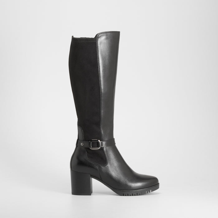 Bota alta tacón piel negra FOSCO