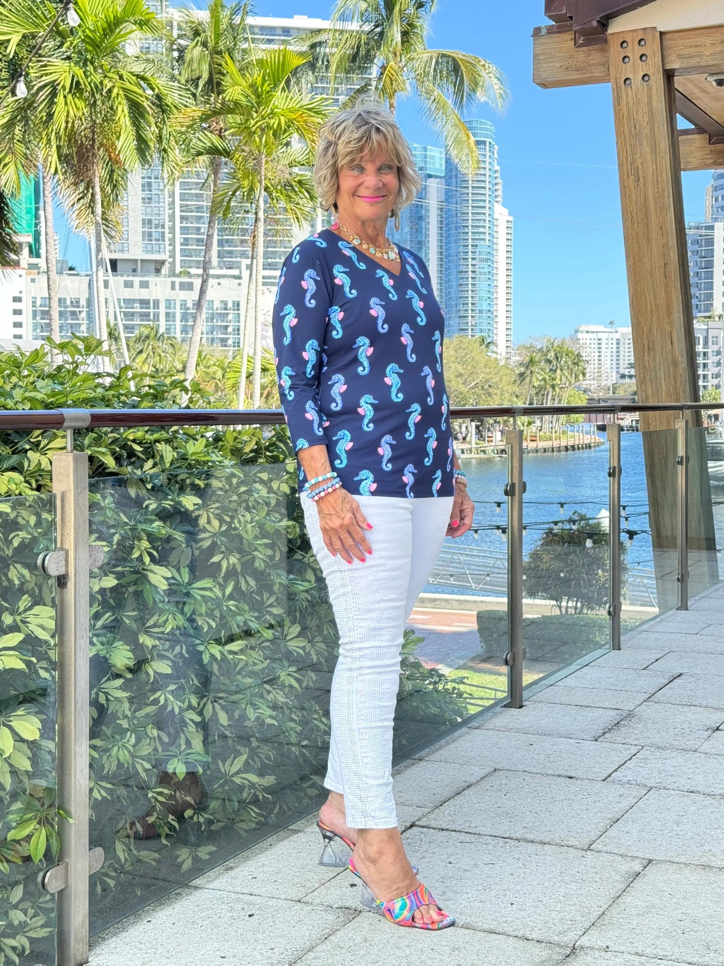 LULU B MIDNIGHT REEF V NECK TOP
