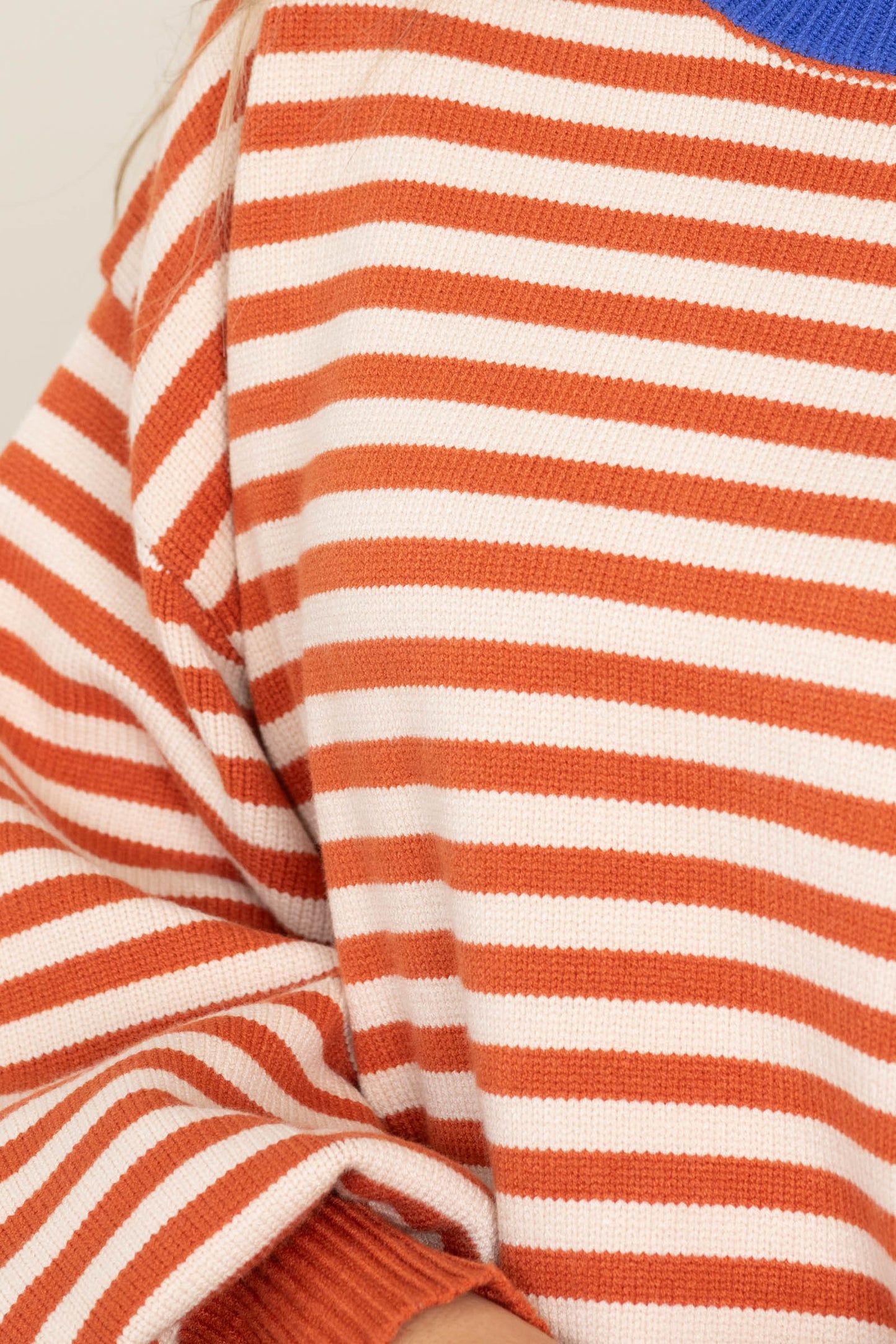 Burnt Orange Striped Crewneck Sweater Top