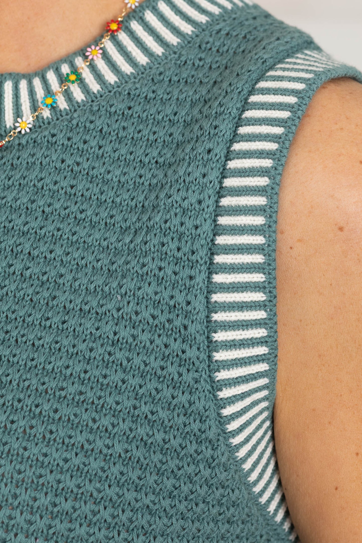 Color Accented Rib Waffle Sweater Tank Tops