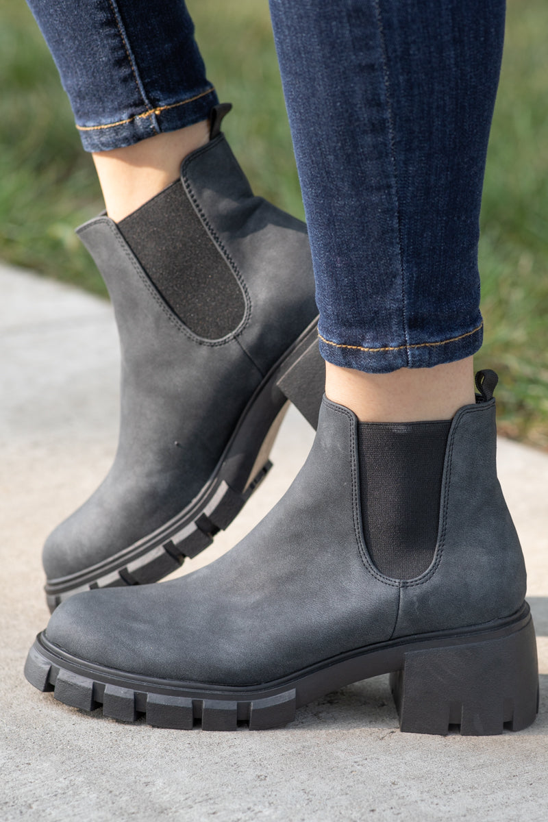 Charcoal Double Gore Lug Sole Booties
