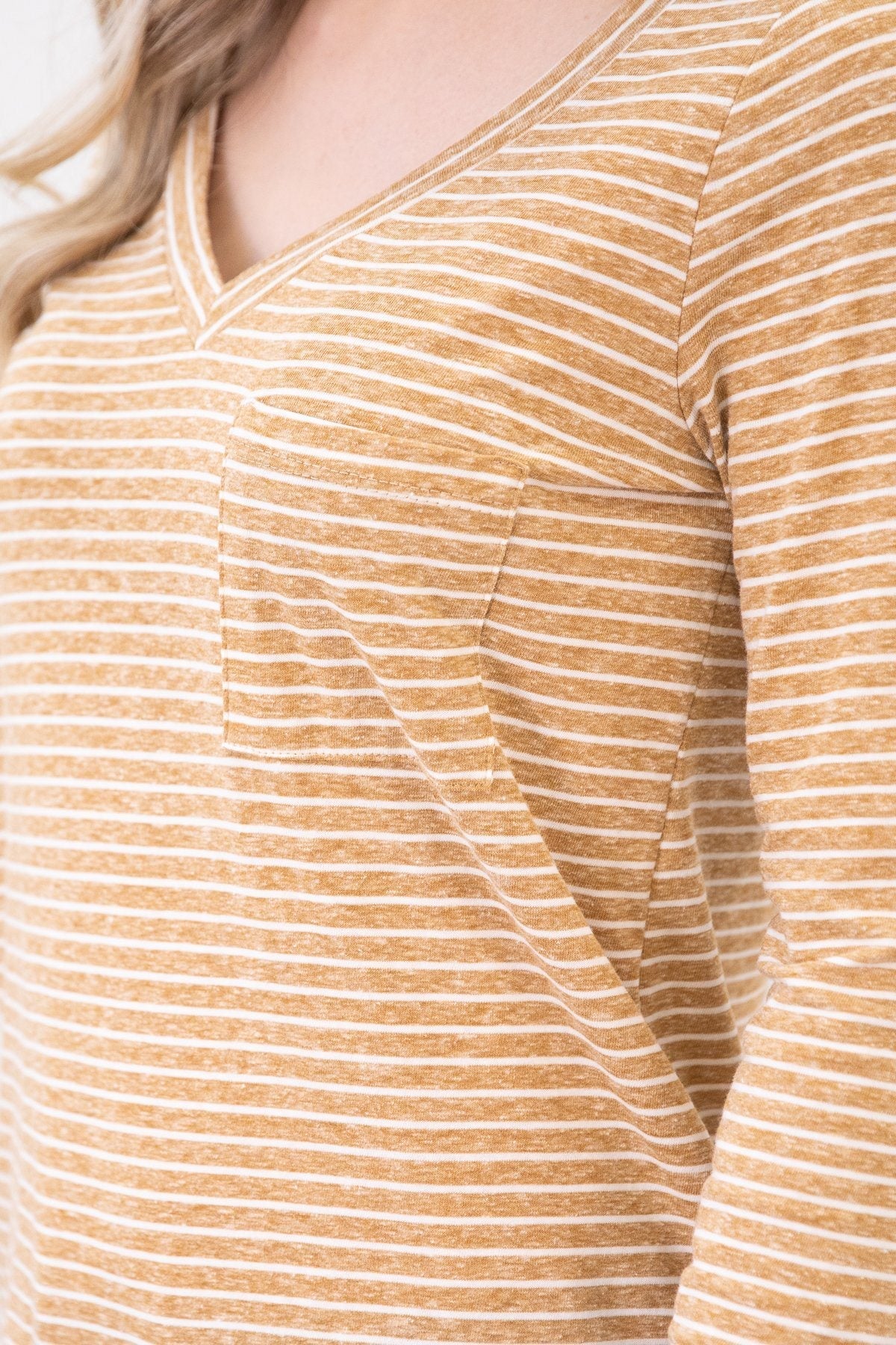 Cinnamon Stripe V-Neck Long Sleeve Top