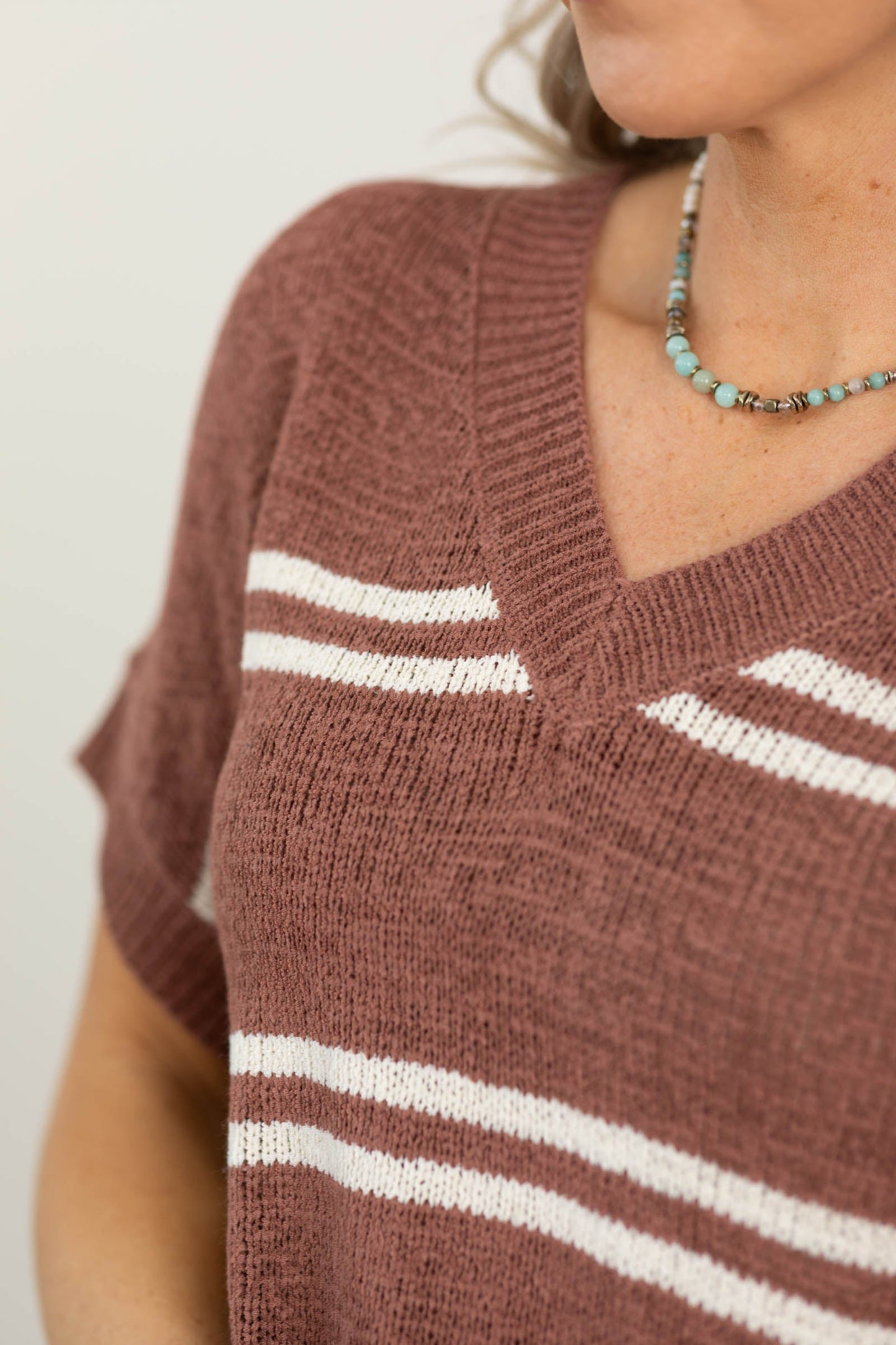 Brown V-Neck Oversized Knit Top