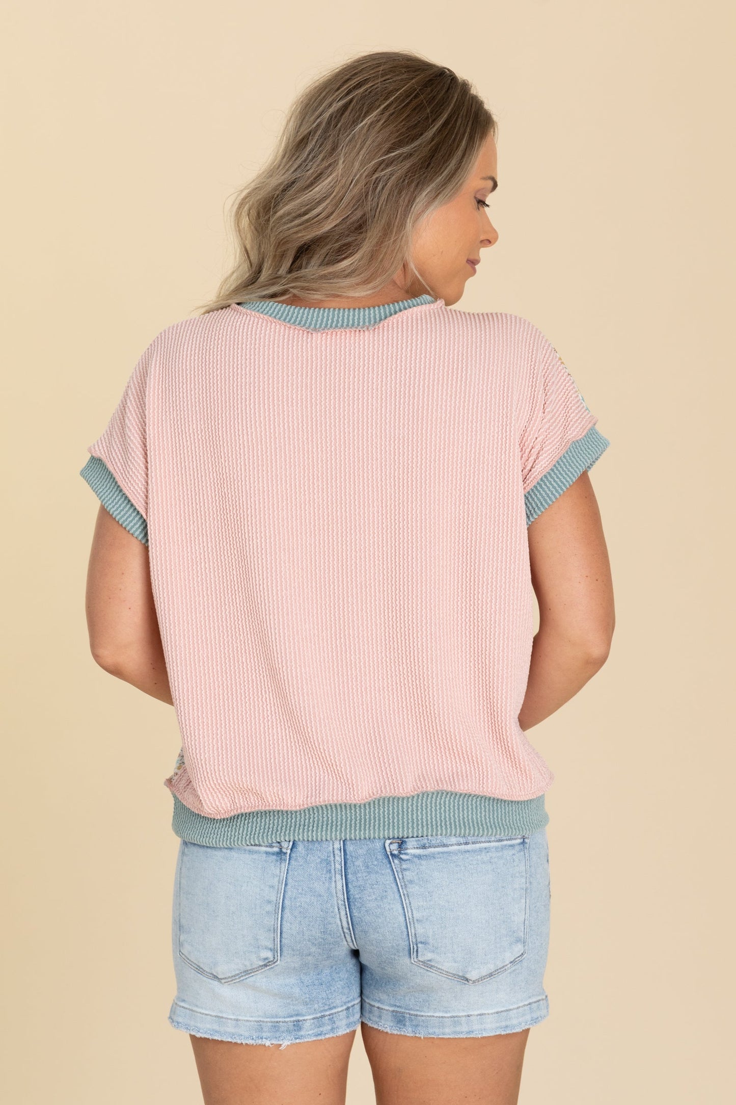 Colorblock Ribbed Daisies Knit Top