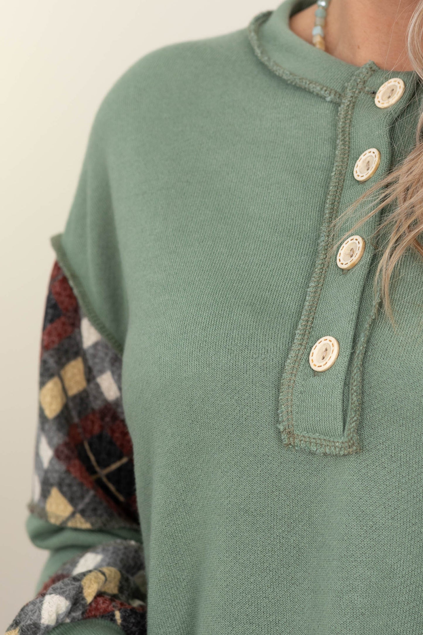 Colorblock Print Long Sleeve Knit Tops