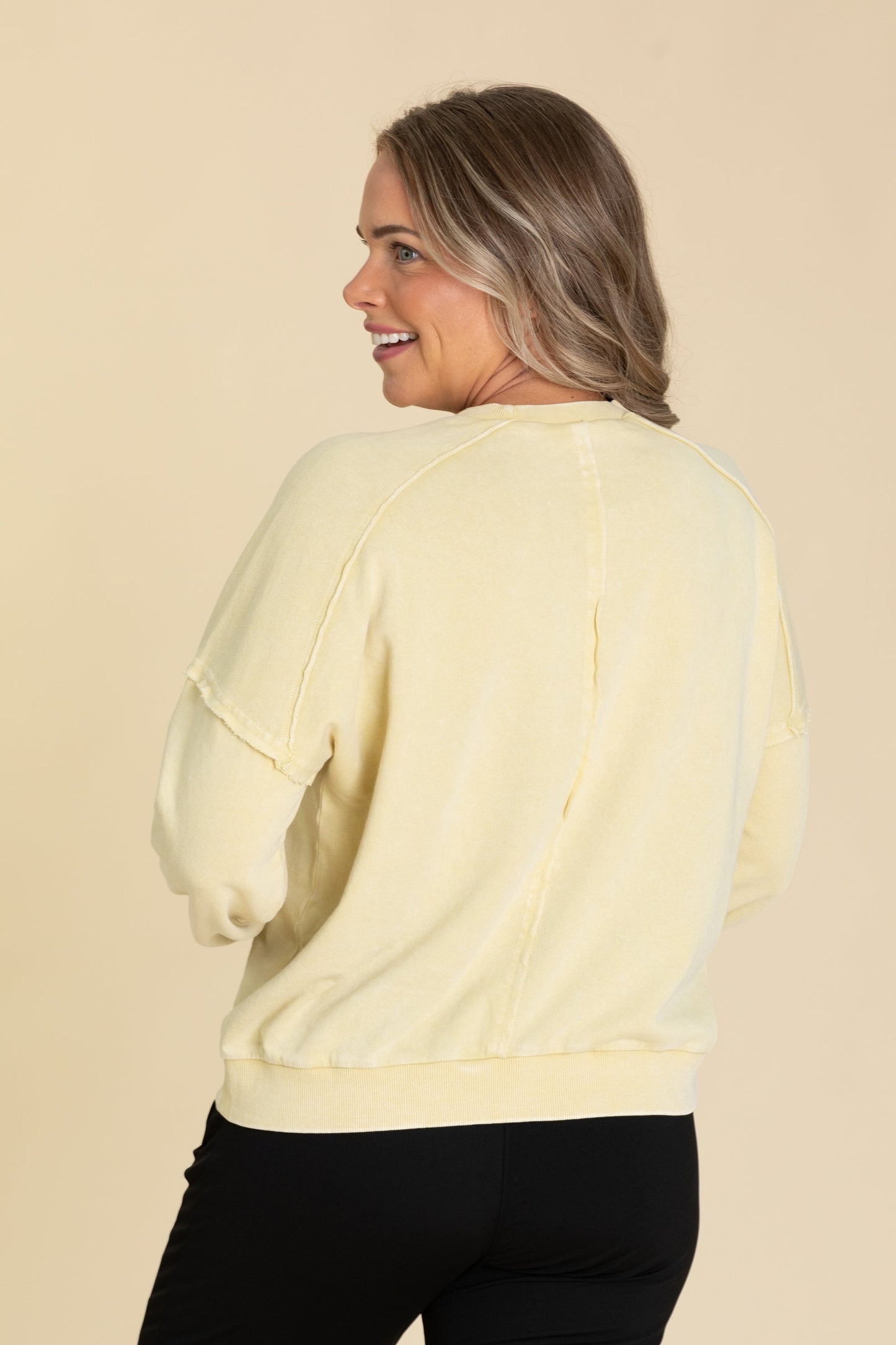 Butter Yellow Peace Sign Washed Terry Knit Top