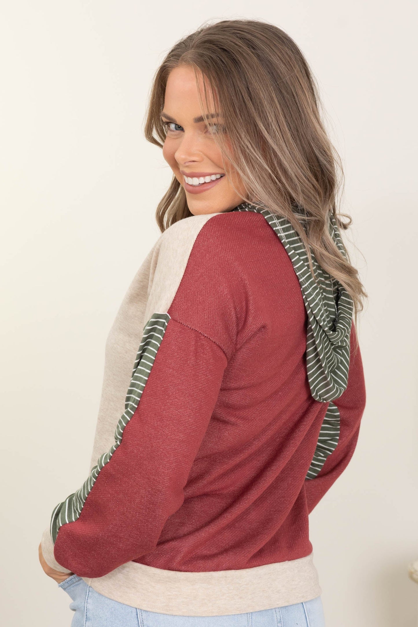 Colorblock Striped Knit Hoodies
