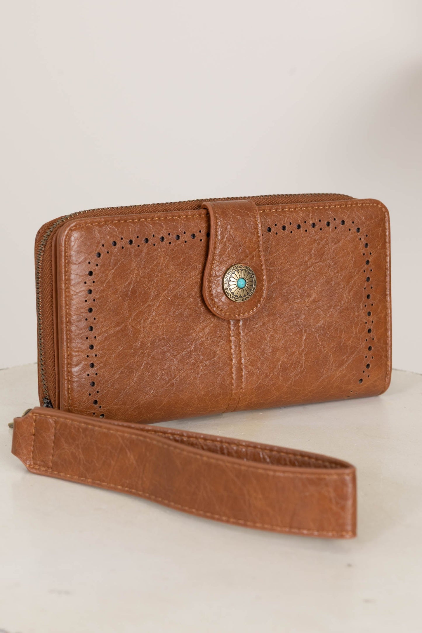 Cognac Western Wallet With Wristlet