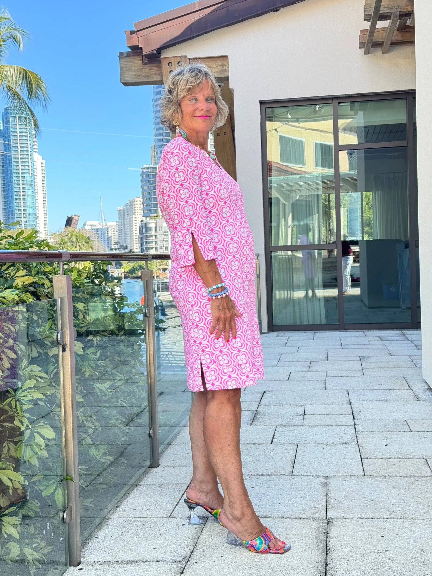 LULU B TROPIC PETALS NOTCH SLEEVE DRESS
