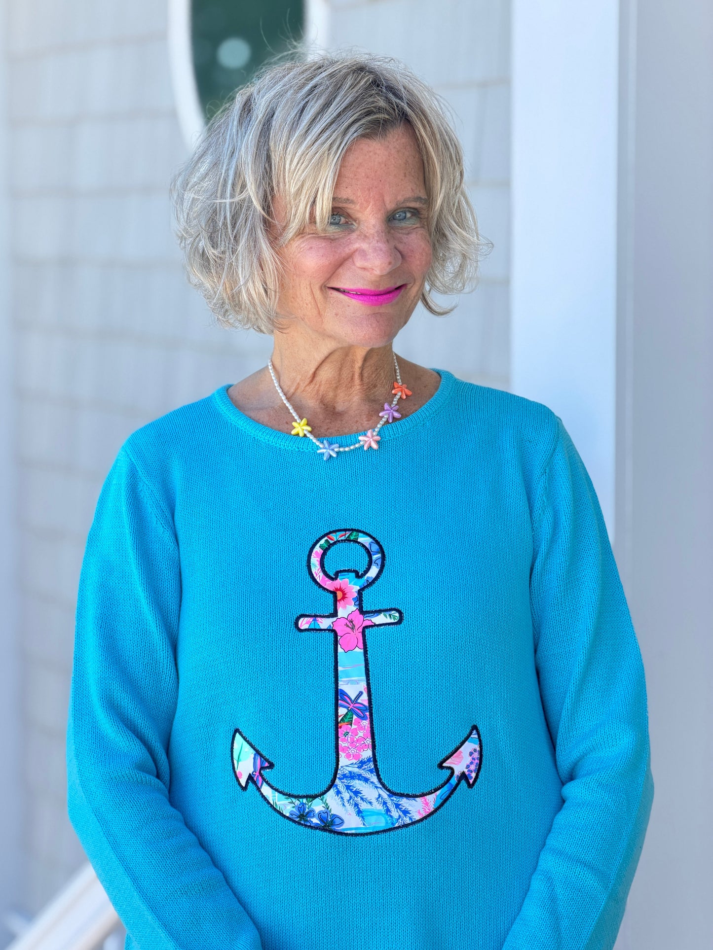 BEACH CLUB AQUA CAPE COD ANCHOR SWEATER