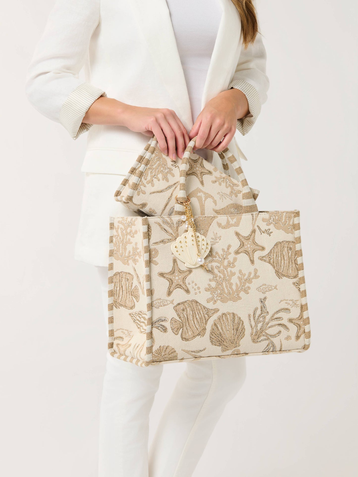 COASTAL JACQUARD TOTE,BEIGE