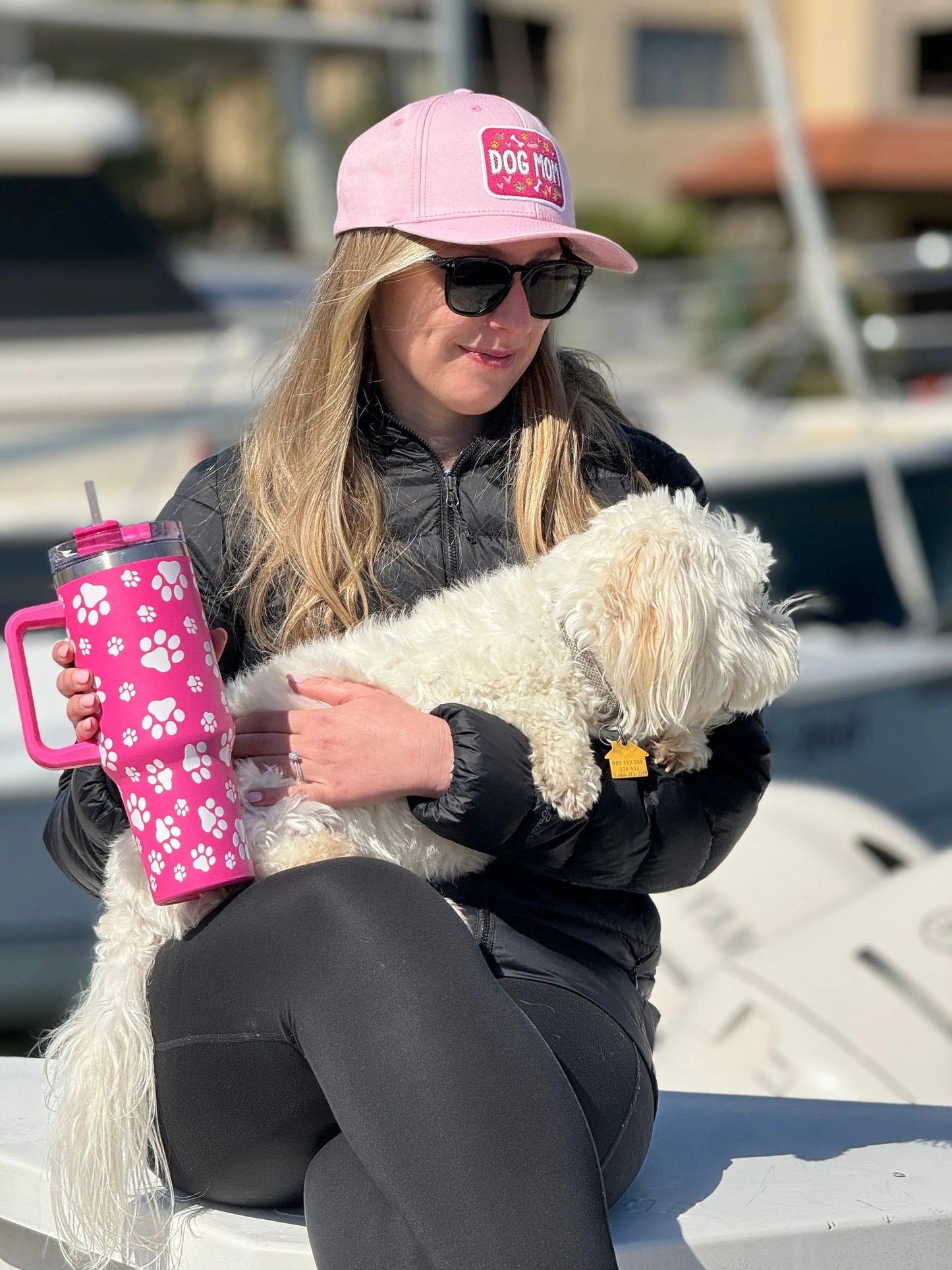 Dog Paw Pink Printed 40oz Stainless Steel Tumbler With Handle