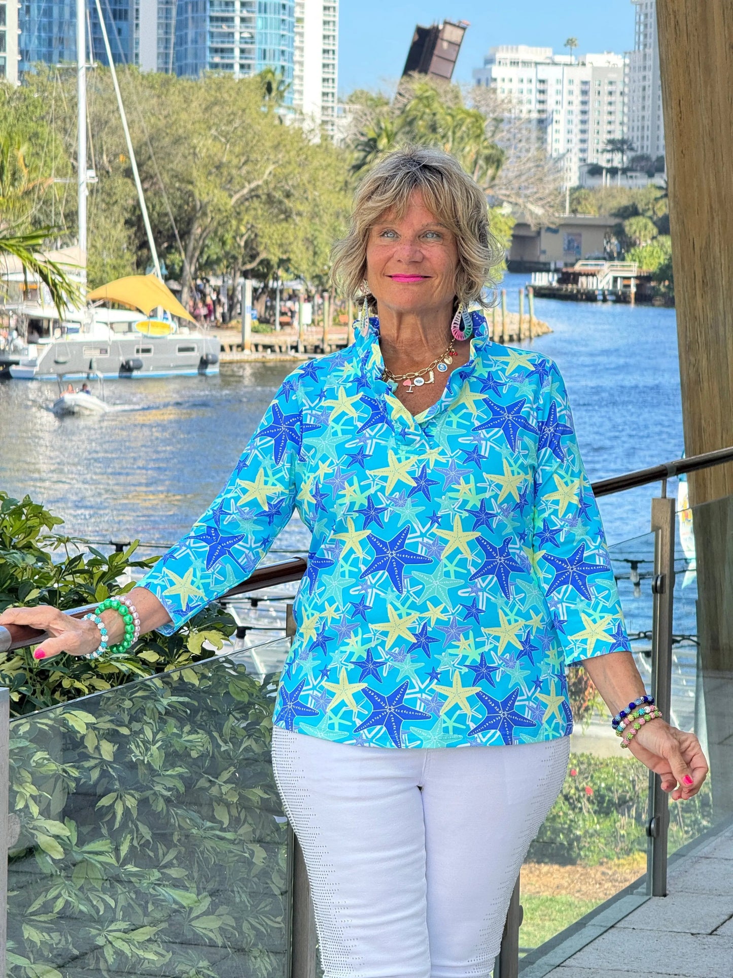 LULU B STARFISH SPLASH RUFFLE TOP