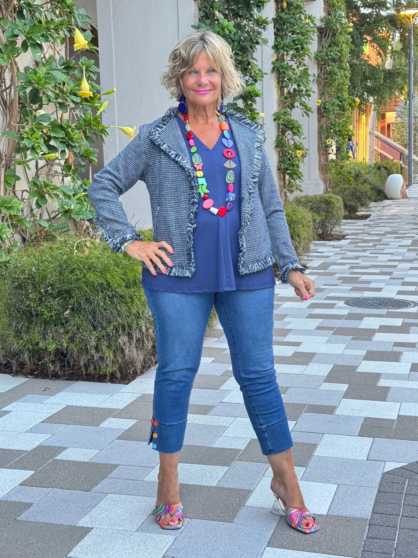 LULU-B CITY LIMIT NAVY FRINGE JACKET