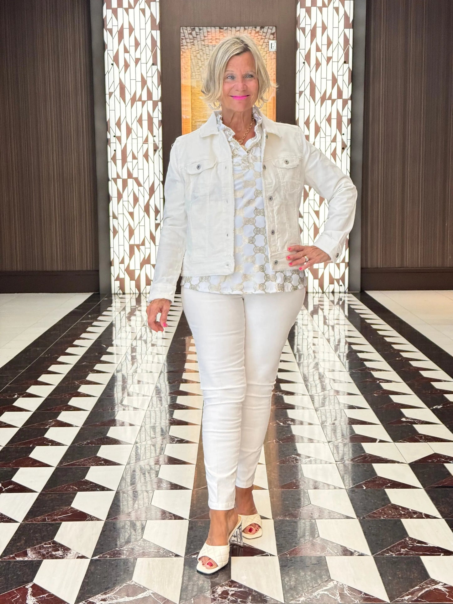 HOLIDAY GOLD AND WHITE RUFFLE TOP
