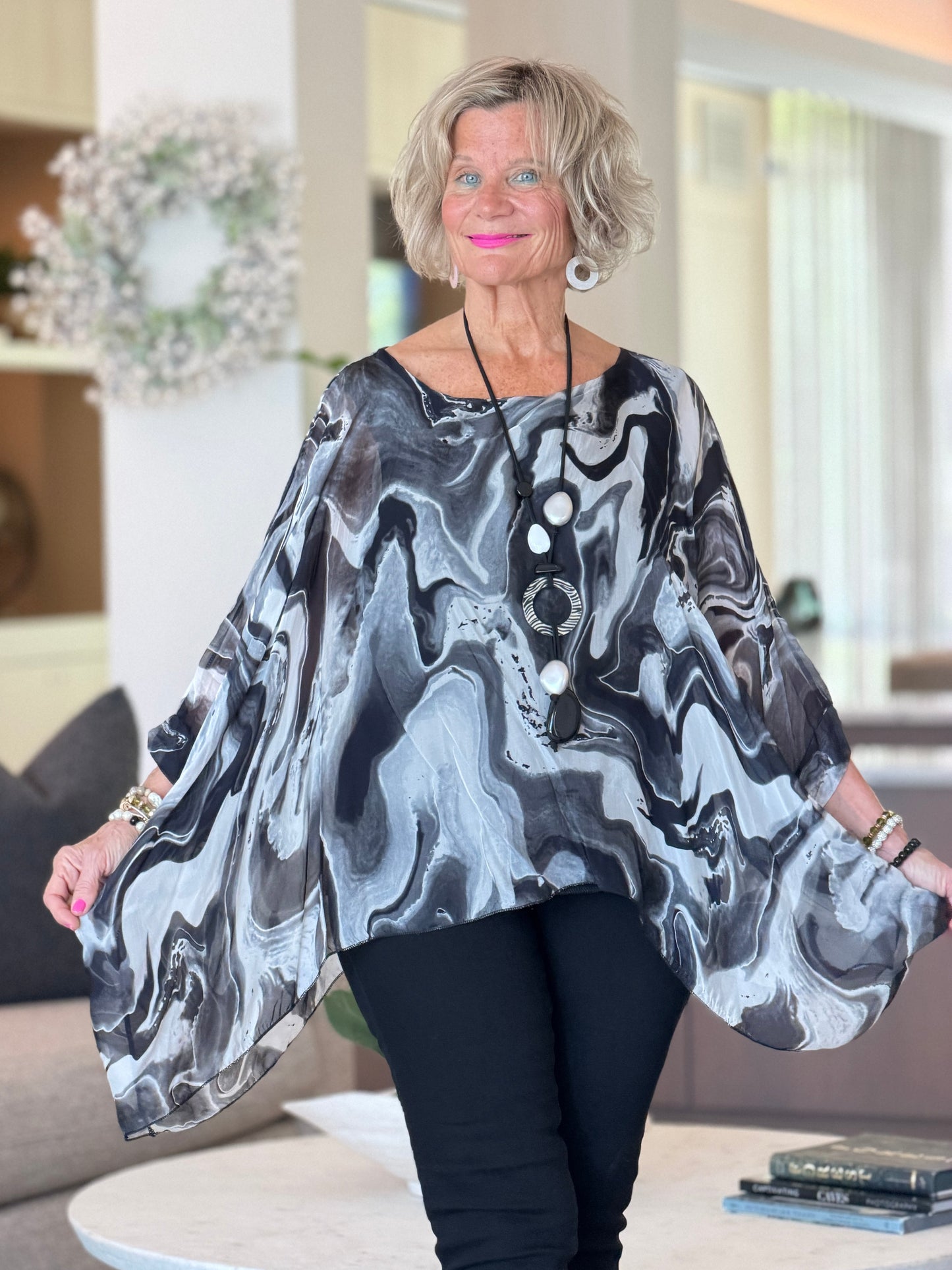 Black Swirl Silk Top
