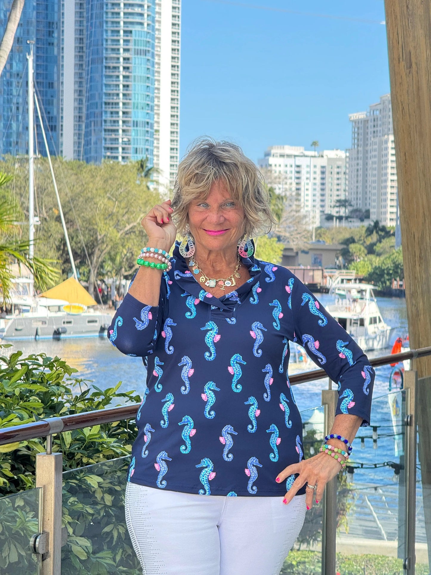 LULU B MIDNIGHT REEF RUFFLE TOP