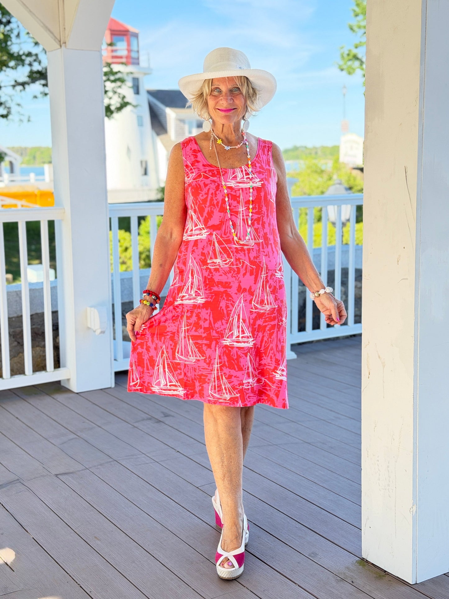 HARBOR LIGHTS RED SAILBOAT DRESS