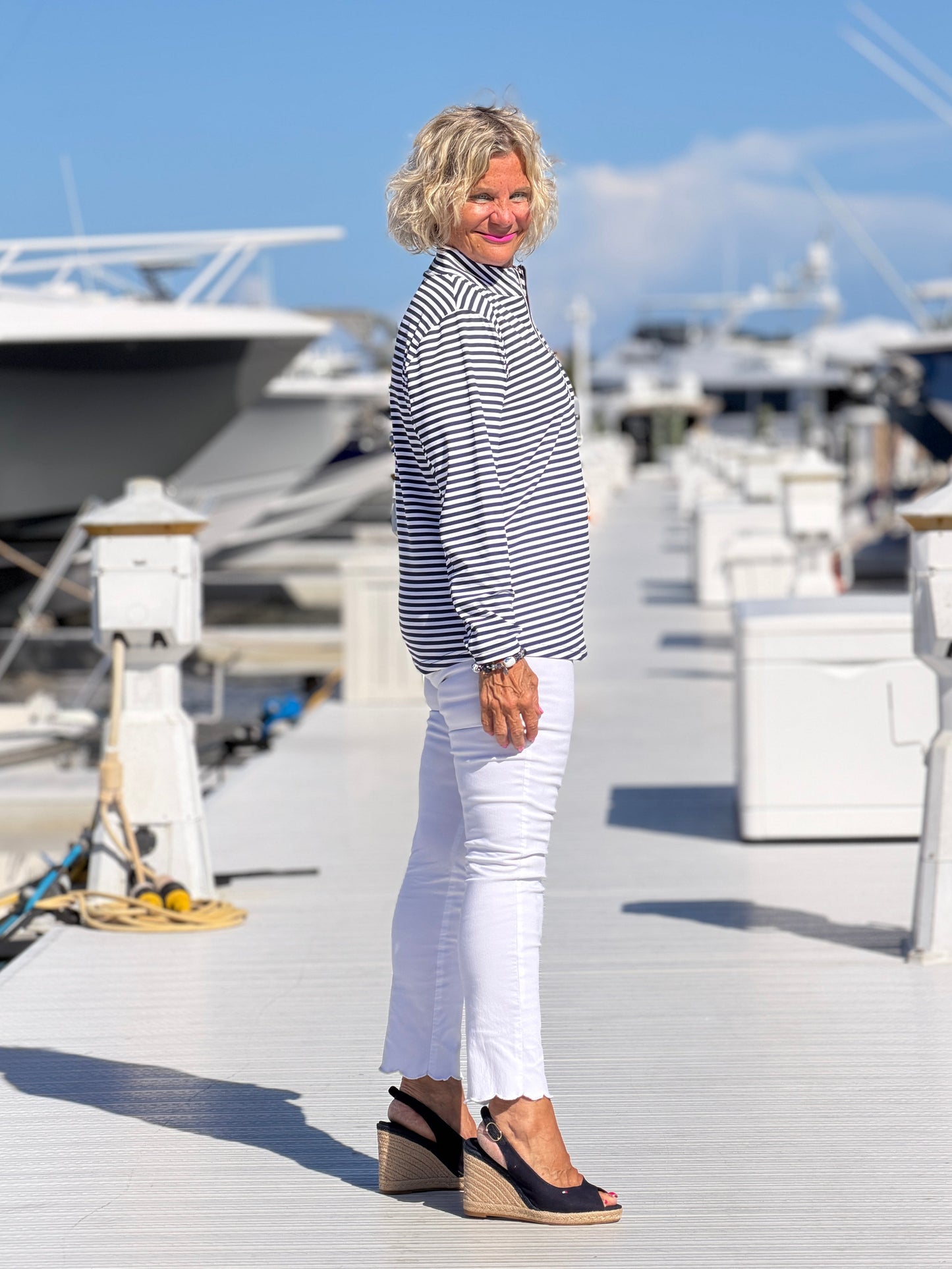 DOCKSIDE NAVY HALF ZIPPER TOP