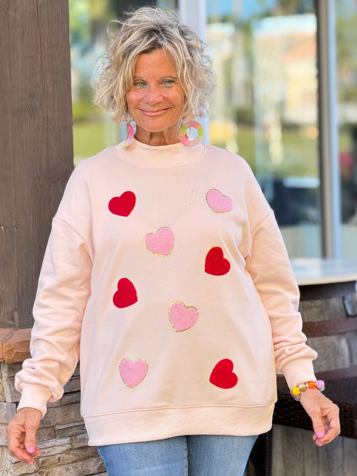 Glitter Trim Chenille Heart Valentine Sweatshirt