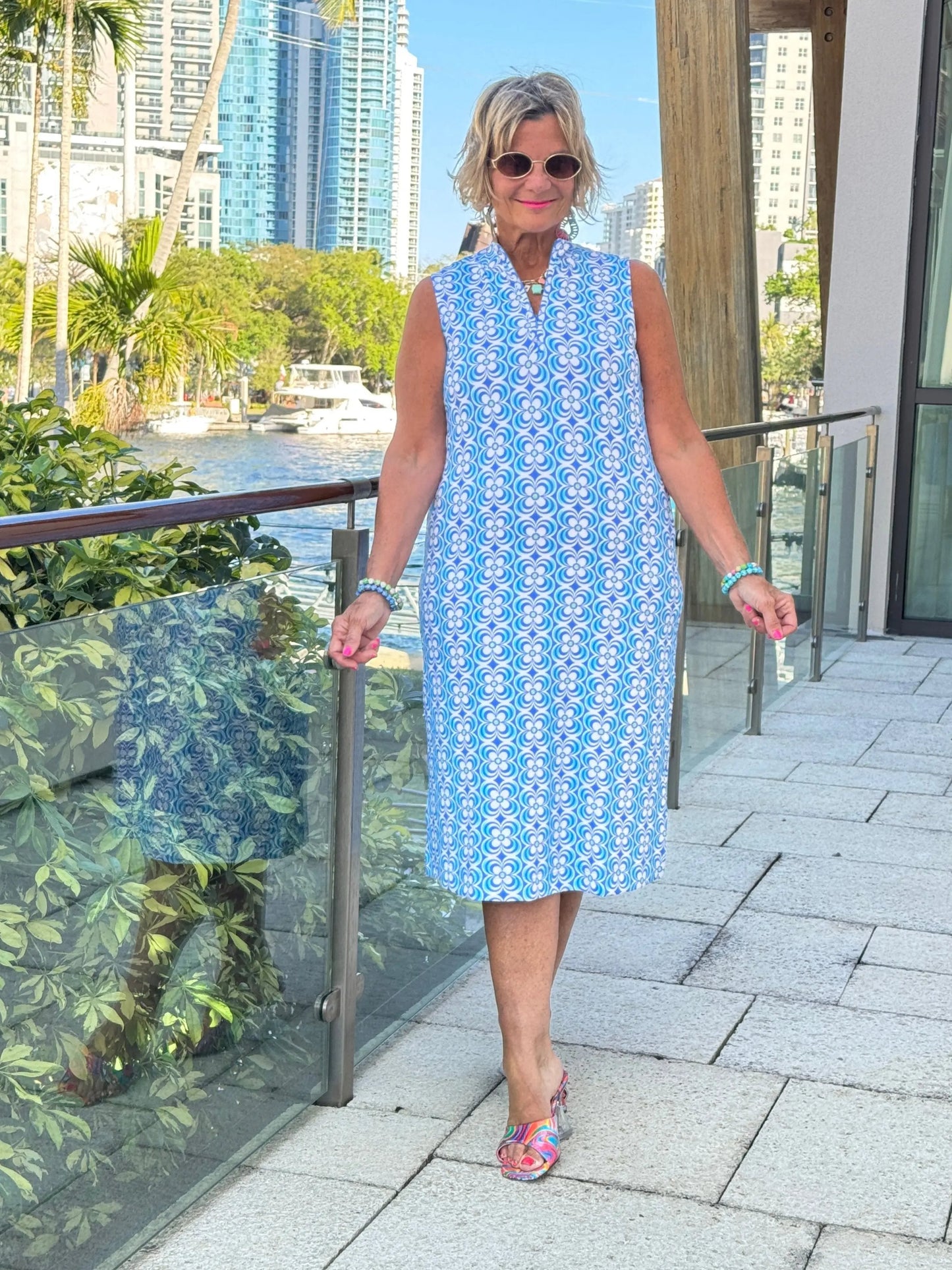 LULU B COASTAL BLOOM 1/2 ZIPPER MIDI MAXI DRESS
