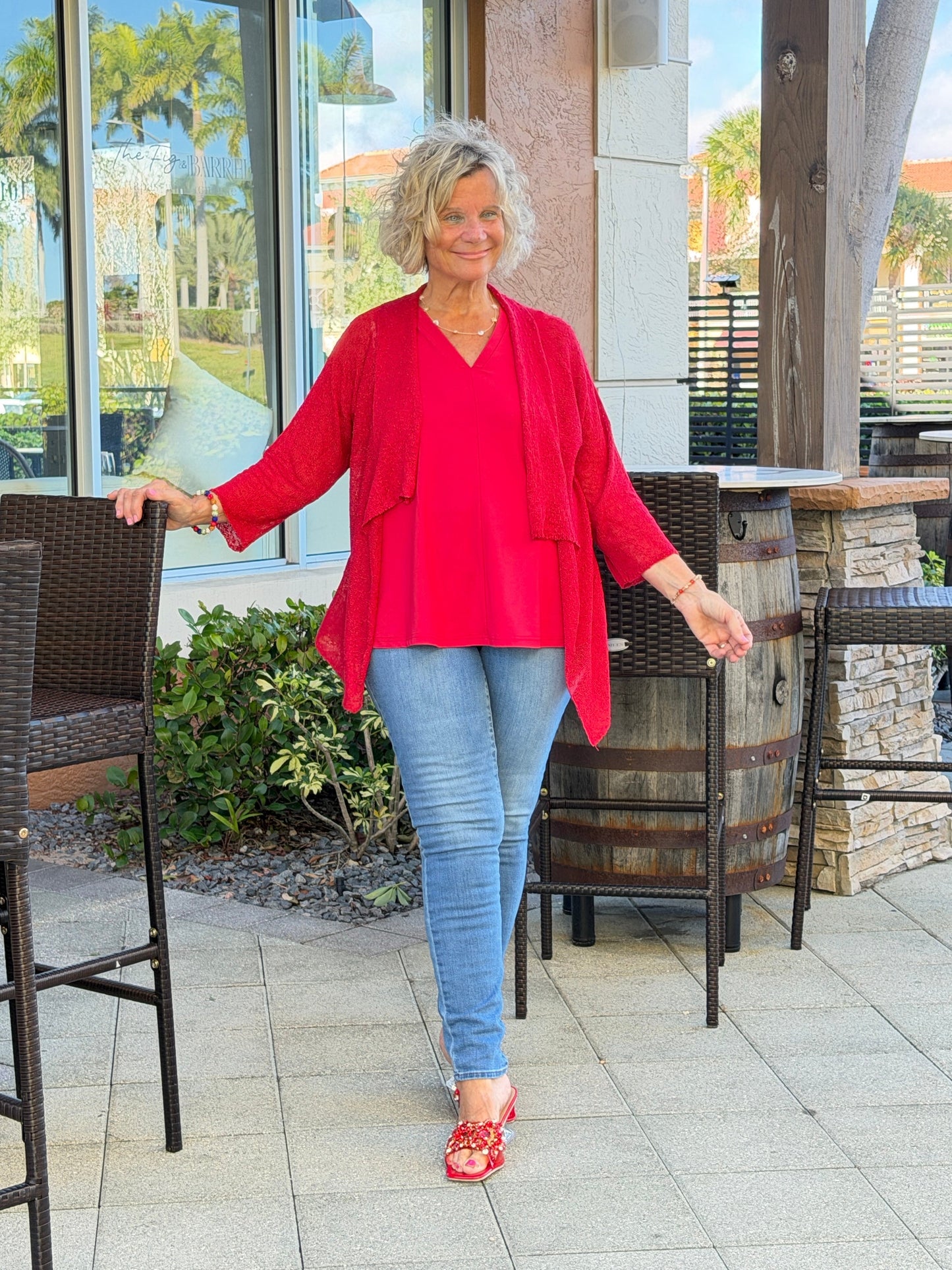 LULU B RED MESH RUFFLE WRAP