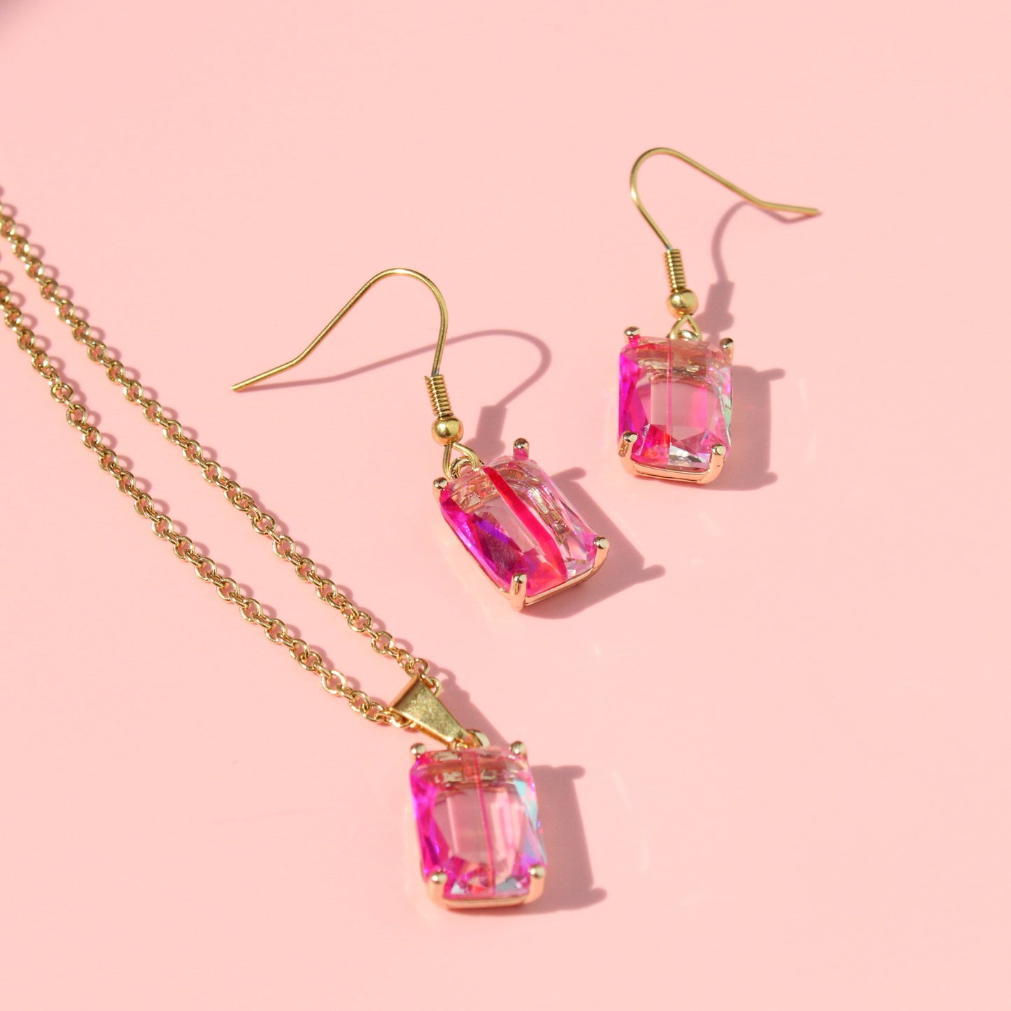 Pink Emerald Cut Necklace