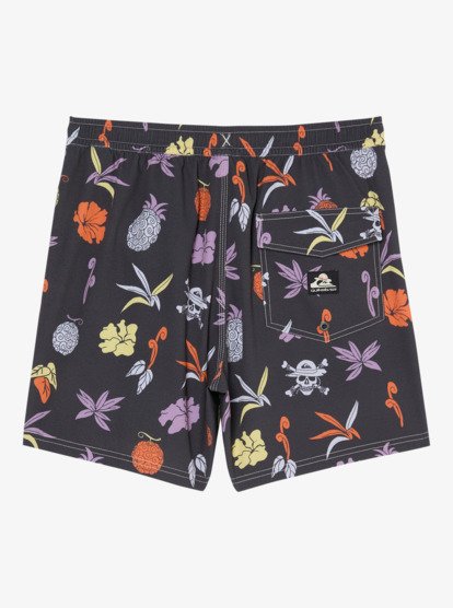 One Piece Printed 16" Elastic Waist Boardshorts - Phantom Opqs Gomu No Mi