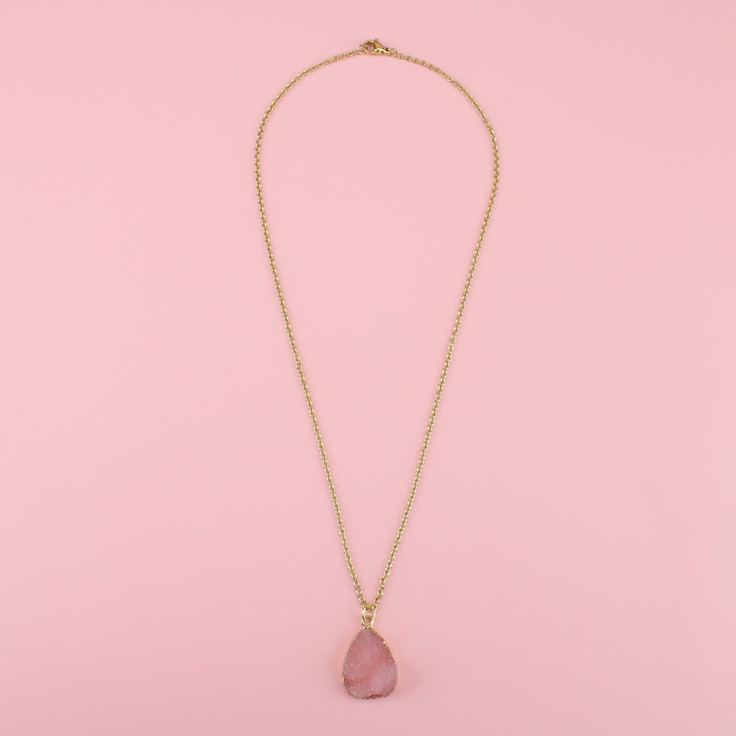 Pink Pear Drop Druzy Necklace
