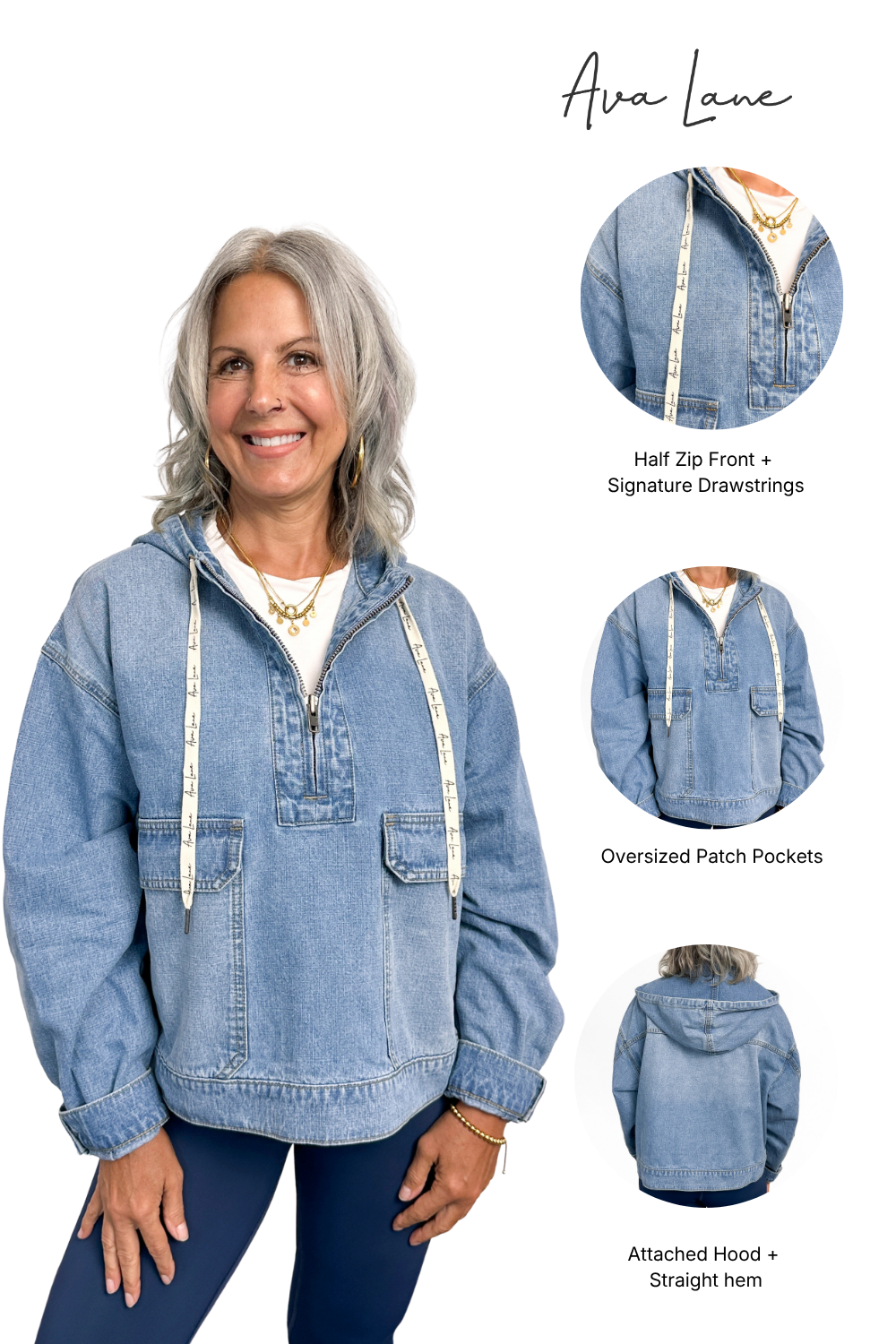 The Tate Long Sleeve Hooded Denim Jacket - Light Blue