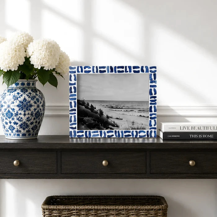 Blue White Picture Frames | Mosaic Bone & Resin Inlay | 4x4 4x6 5x7 8x10