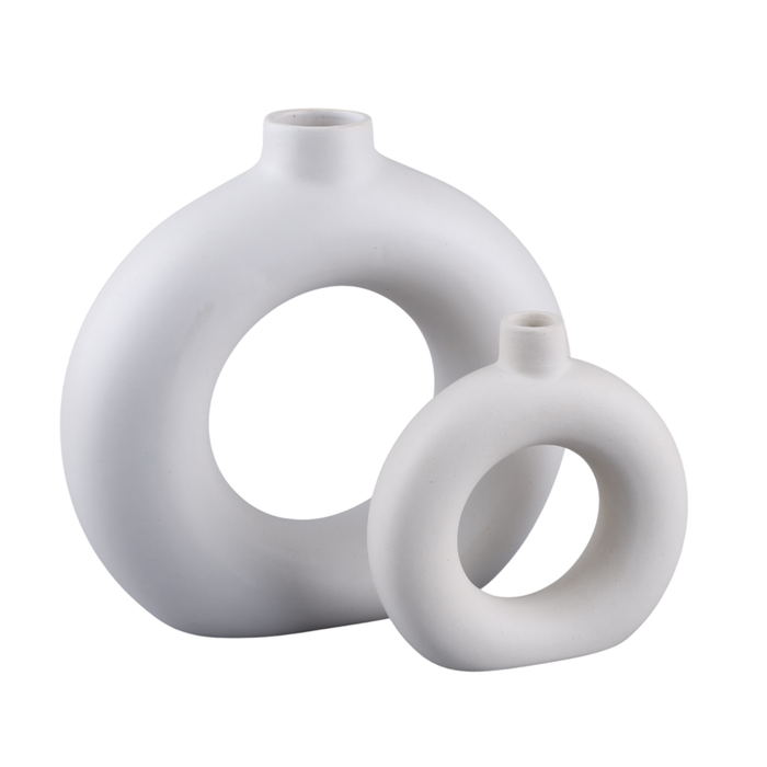 Ceramic Vase Matte Decorative Vases For Flowers White & Black Set Of 2