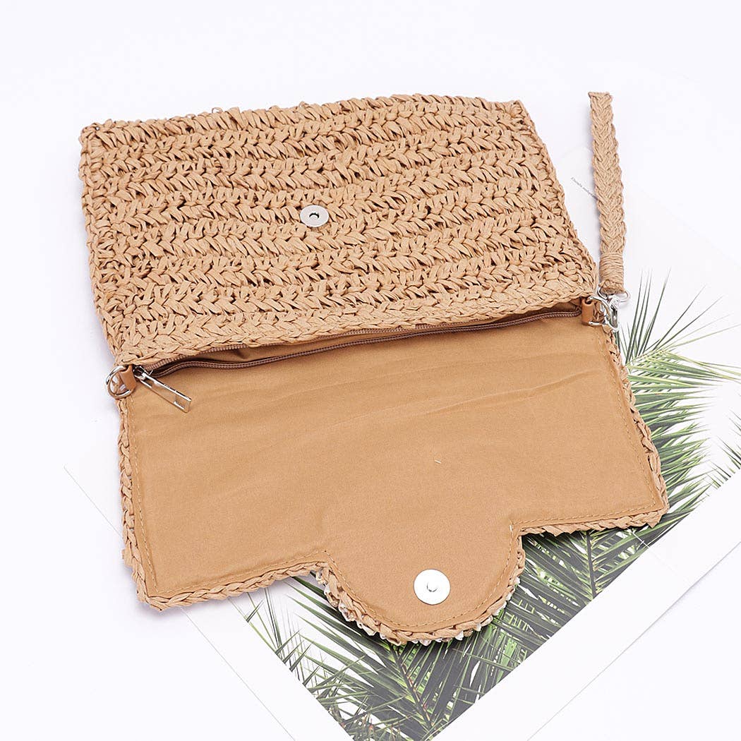 Faux Straw Multi Shell Front Flap Clutch