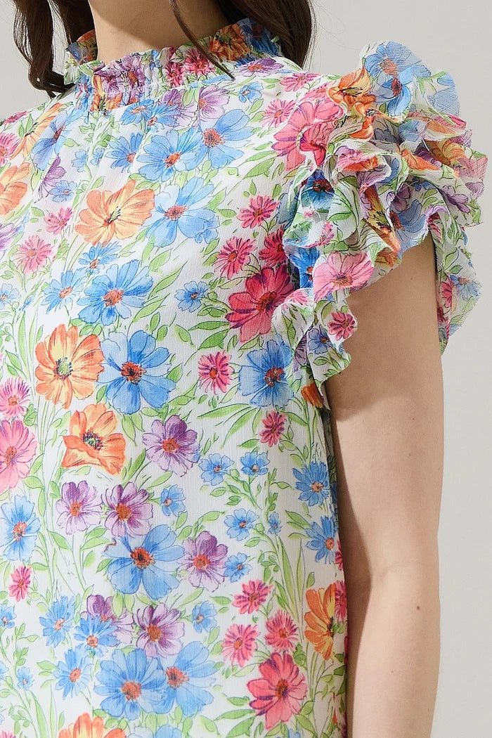 Ezia Garden Brenna Mock Neck Floral Ruffle Blouse 9056X