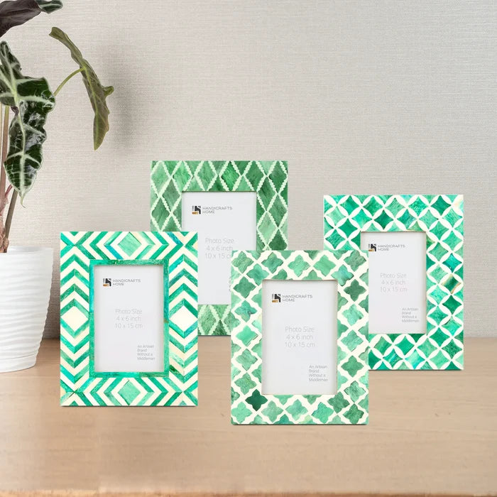 Handmade Green Bone Inlay Picture Frames - Mosaic Collection - Fits 4x6 Photos, for tabletop or wall display