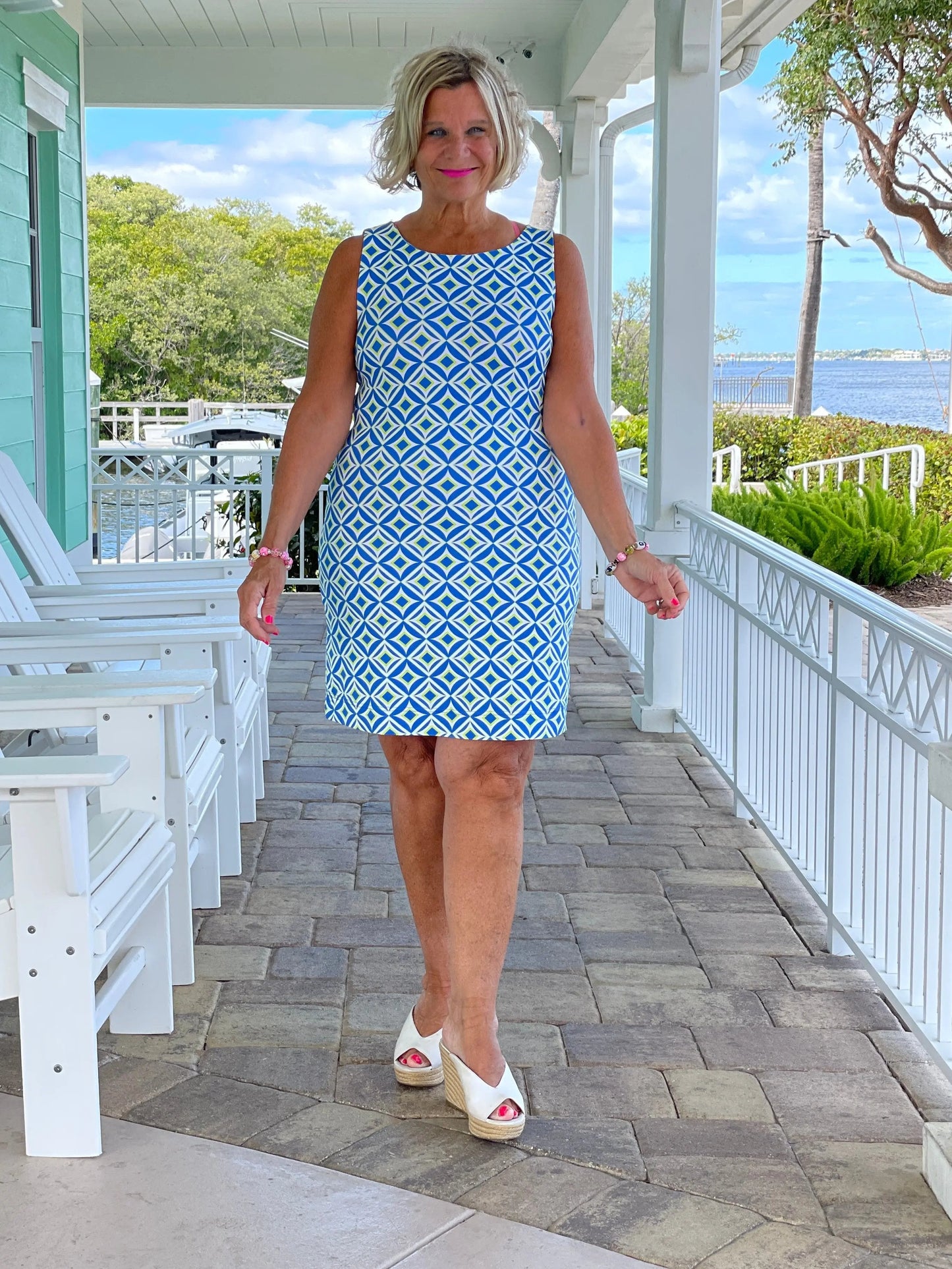 AQUA DIAMONDS SHIFT DRESS