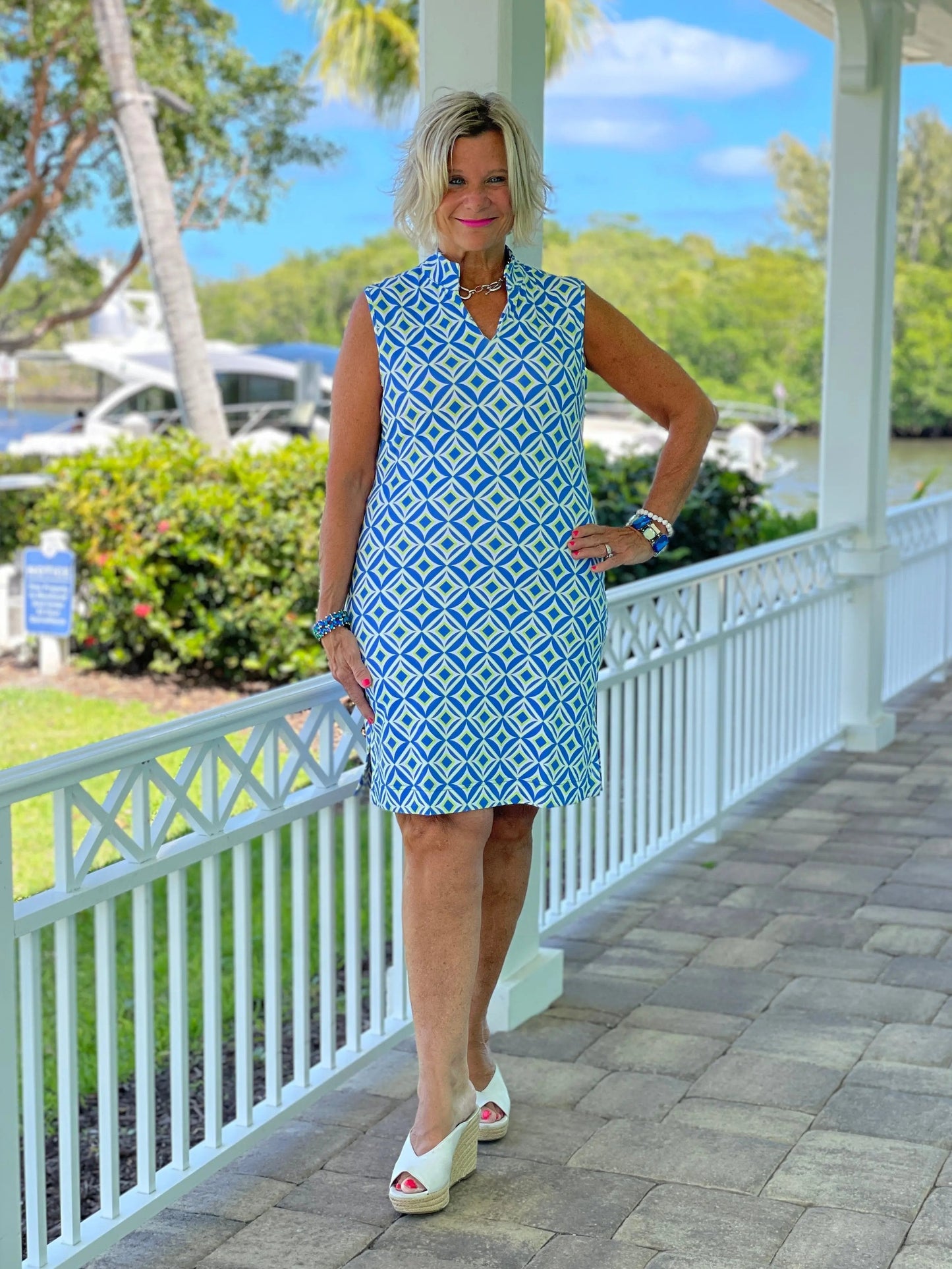AQUA DIAMONDS COLLAR DRESS