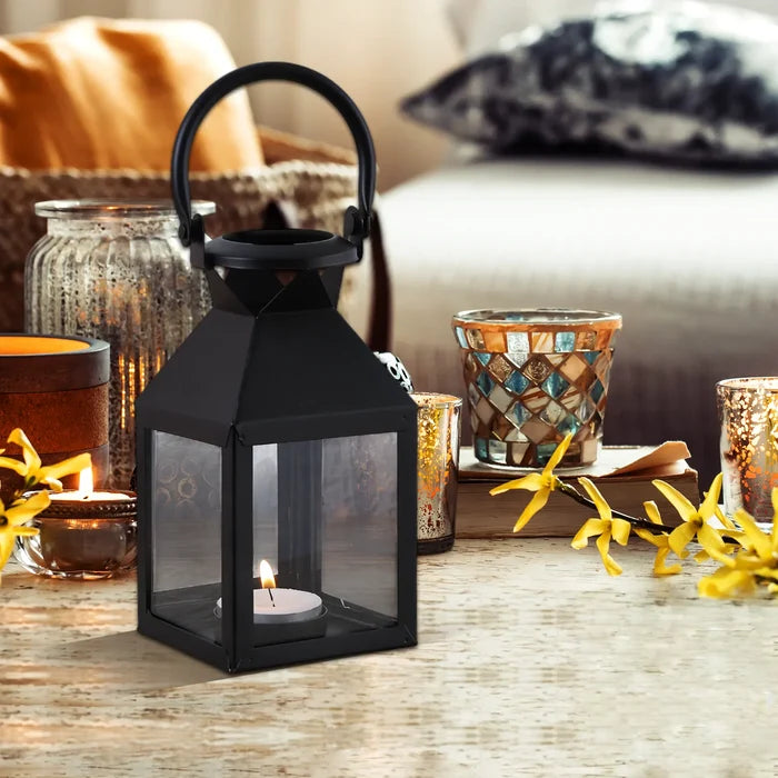 metal clear glass pyramid lantern matte black