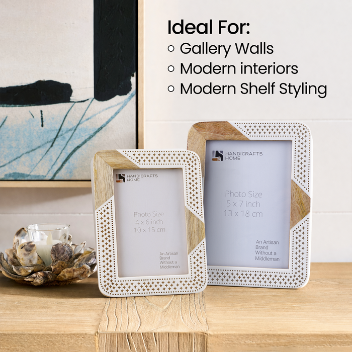 Picture Frame Holiday Decor Collection Resin & Wood Inlay Beige – 4x6 & 5x7"