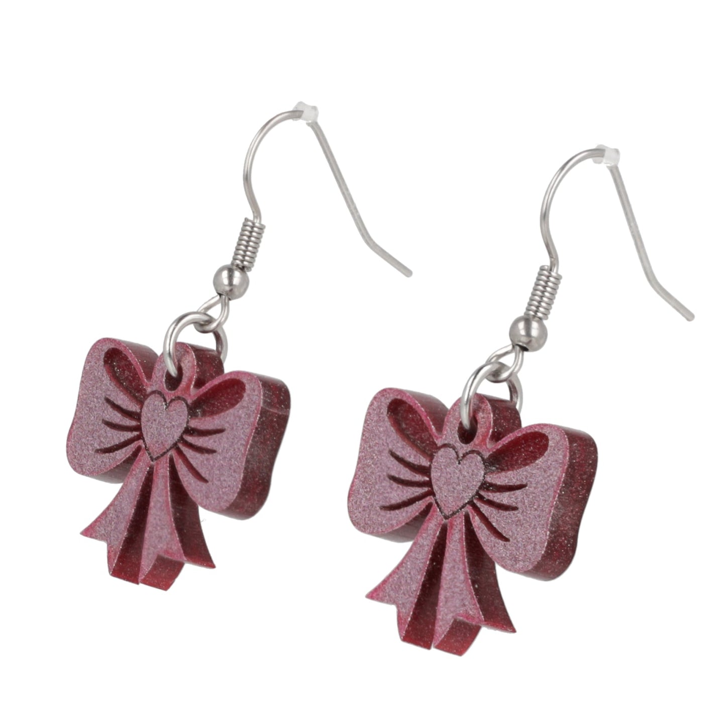 Pink Heart Bow Earrings