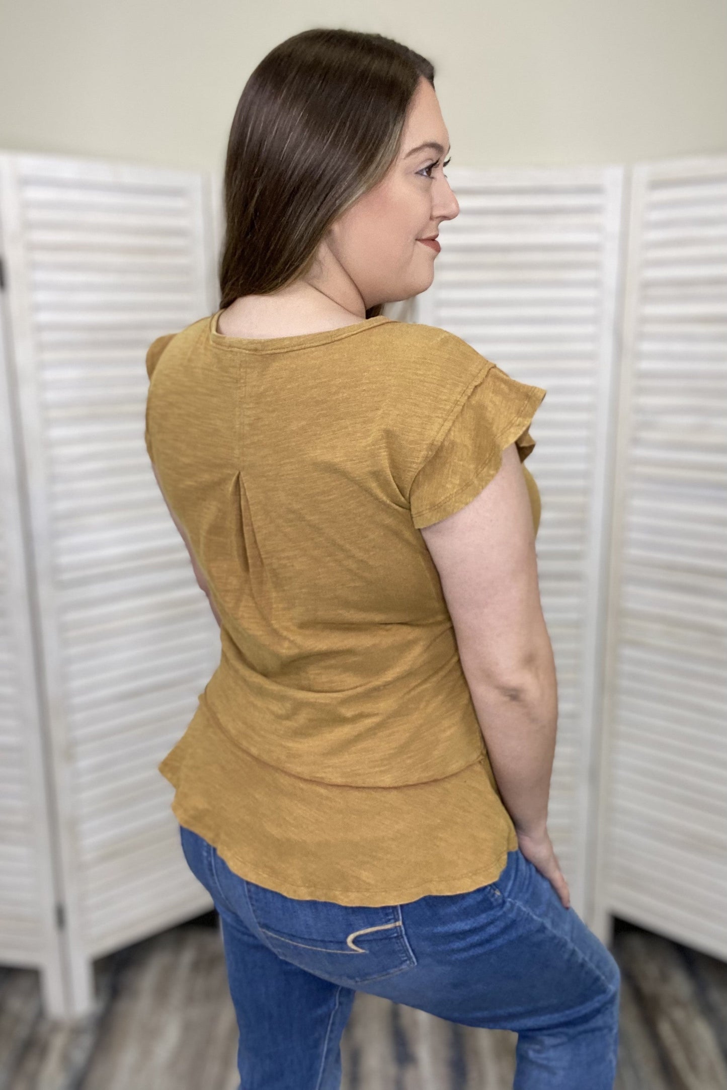 My Personality Women's Textured Ruffle Short Sleeve Top