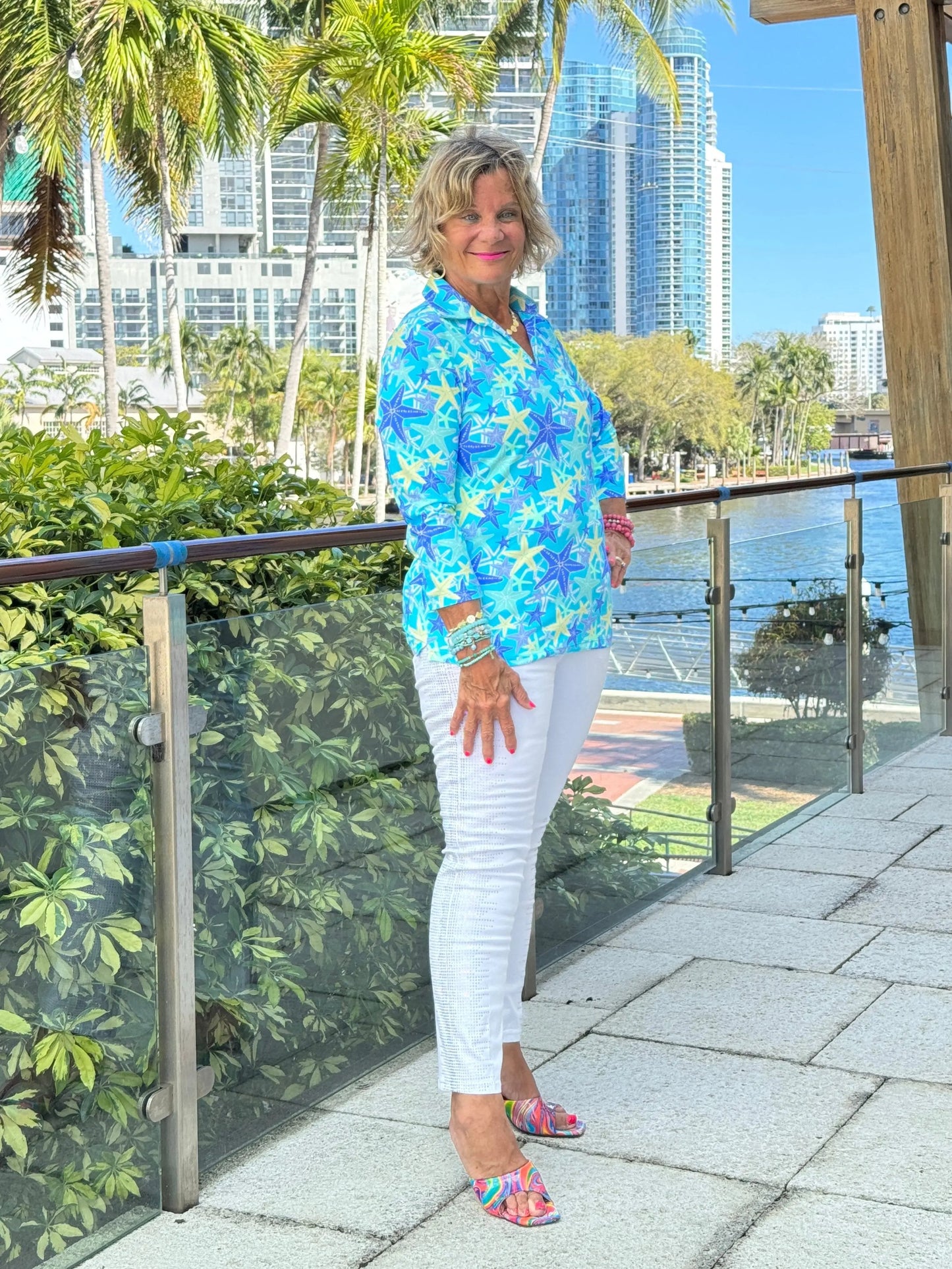LULU B STARFISH SPLASH ZIPPER TOP