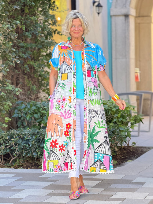 Graphic Print Button-Down Maxi Dress
