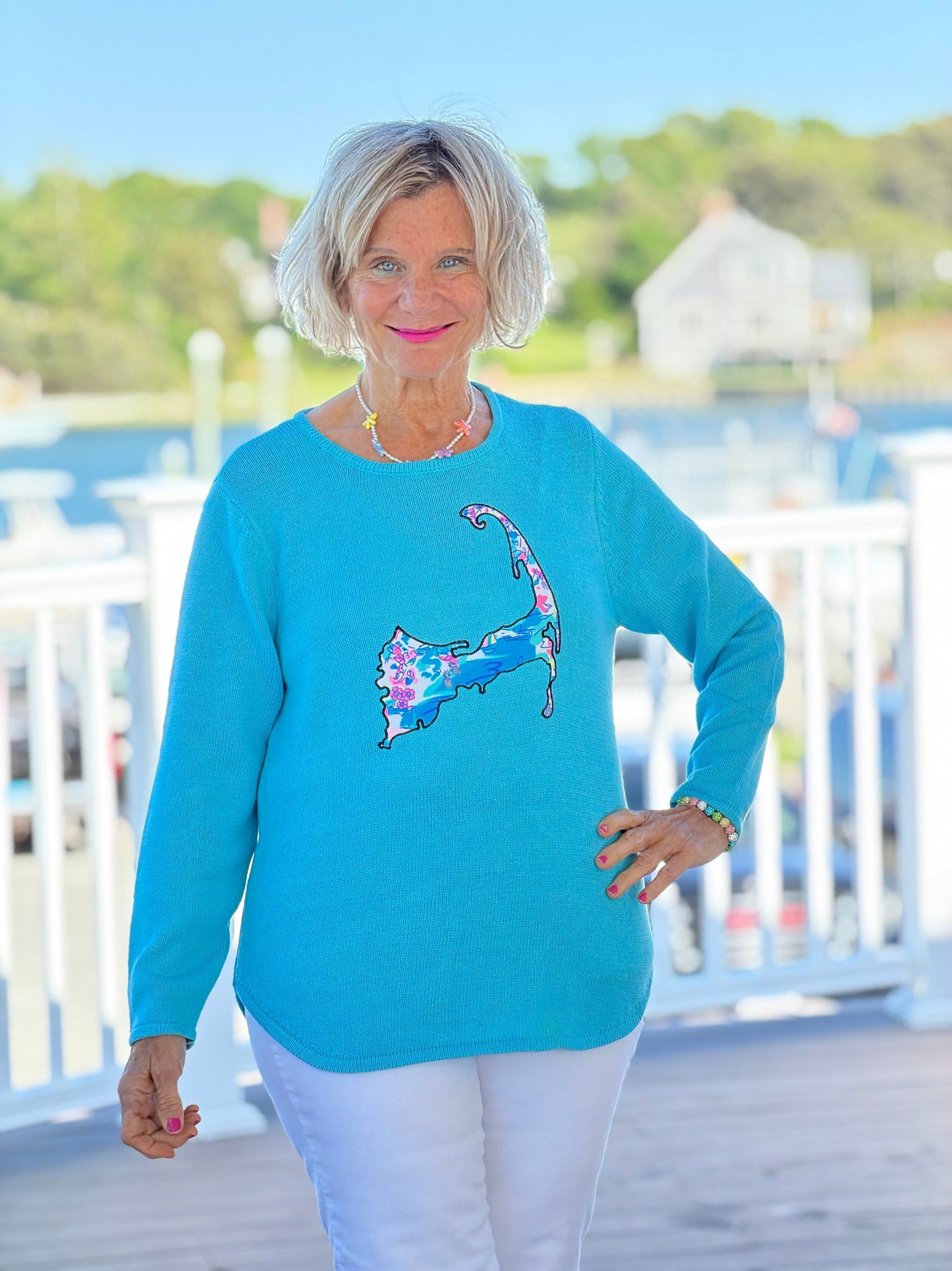 BEACH CLUB AQUA CAPE COD MAP SWEATER