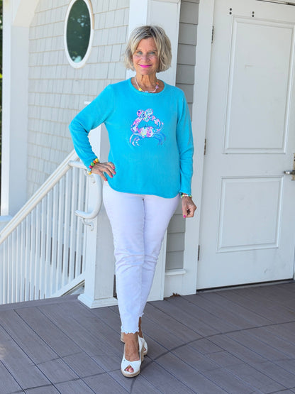 BEACH CLUB AQUA CRAB SWEATER