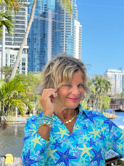 LULU B STARFISH SPLASH ZIPPER TOP