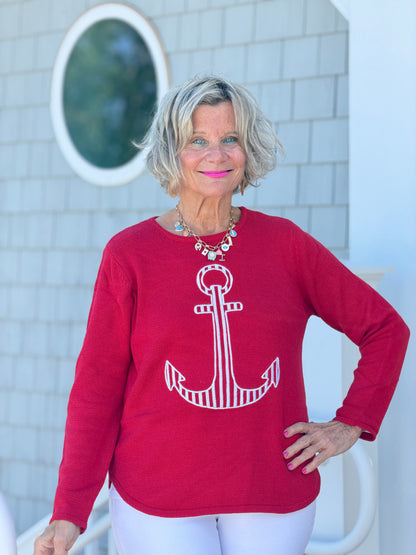 DOCKSIDE RED NAUTICAL STRIPE ANCHOR